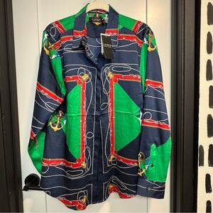 Lauren Ralph Lauren Navy and Green Blouse